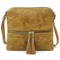 Whipstitch Tassel Zipper Crossbody Bag