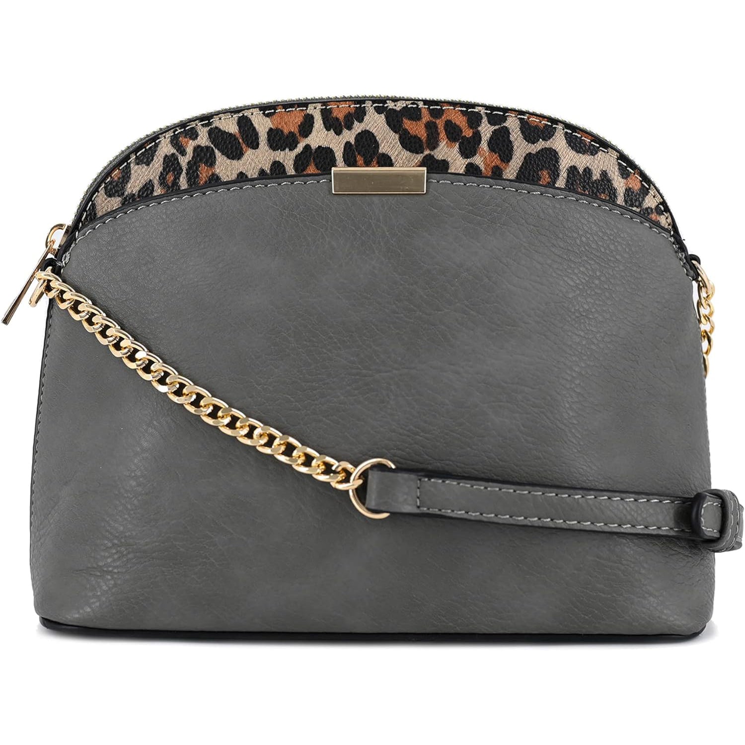 Leopard Accent Small Dome Crossbody Bag with Chain Strap